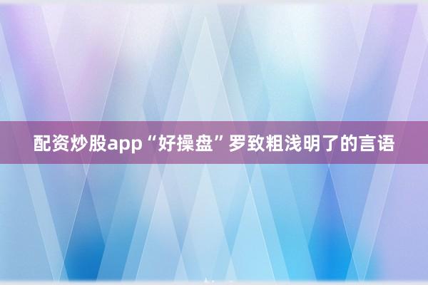 配资炒股app“好操盘”罗致粗浅明了的言语