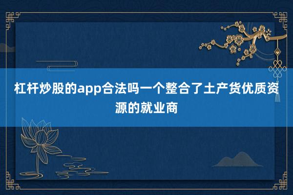 杠杆炒股的app合法吗一个整合了土产货优质资源的就业商