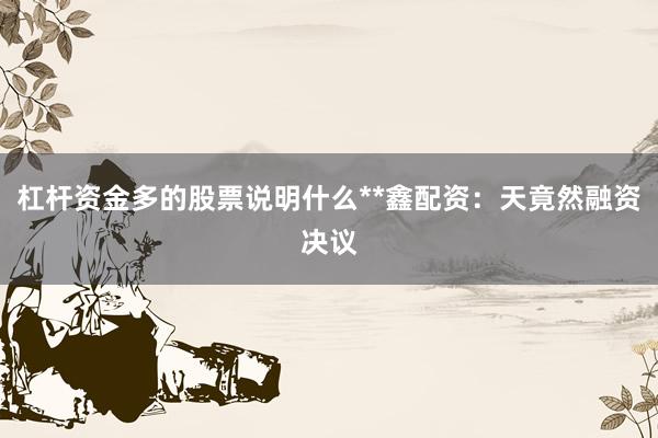 杠杆资金多的股票说明什么**鑫配资：天竟然融资决议