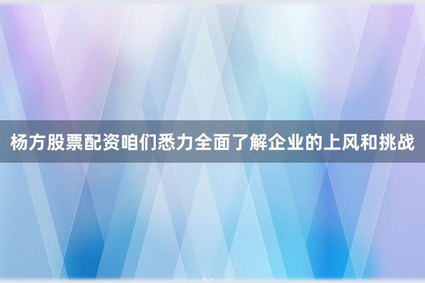 杨方股票配资咱们悉力全面了解企业的上风和挑战