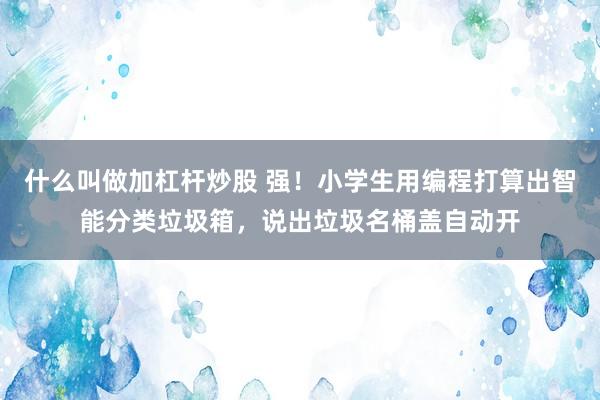 什么叫做加杠杆炒股 强！小学生用编程打算出智能分类垃圾箱，说出垃圾名桶盖自动开