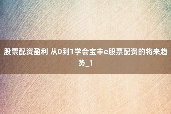 股票配资盈利 从0到1学会宝丰e股票配资的将来趋势_1
